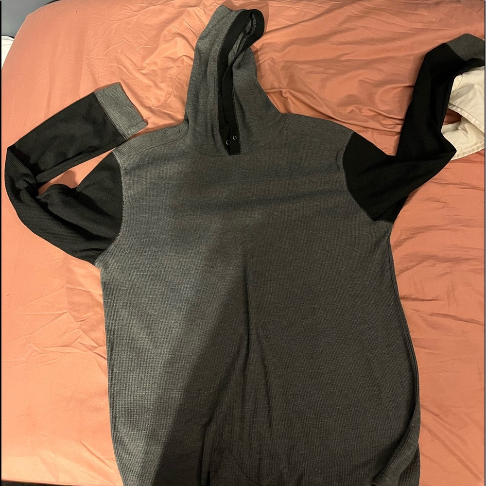 Hooded Black/Grey long sleeve Shirt Mens Large